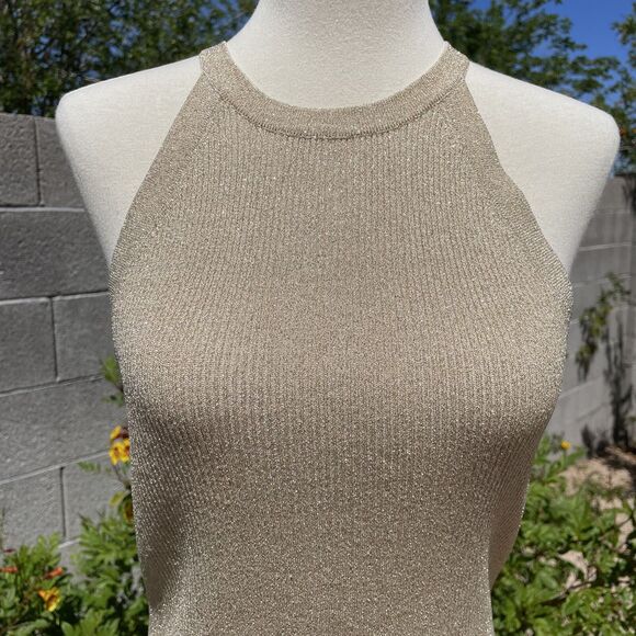 INC Gold Shimmer Tank Top Large Gold Sparkle Sheen Going Out Tank Top Large INC - Picture 5 of 15